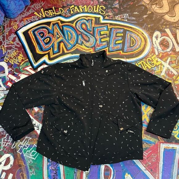 Jamie Sadock Black Golf Jacket with White Abstract Pattern - Size Medium - Picture 1 of 13